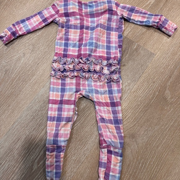 Bamboo Plaid Kids Footie in Pink and Purple - Picture 3 of 3